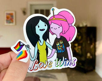 Adventure Time Pride LGBTQ Sticker | Marceline Princess Bubblegum Love is Love | Laptop Decal Sticker