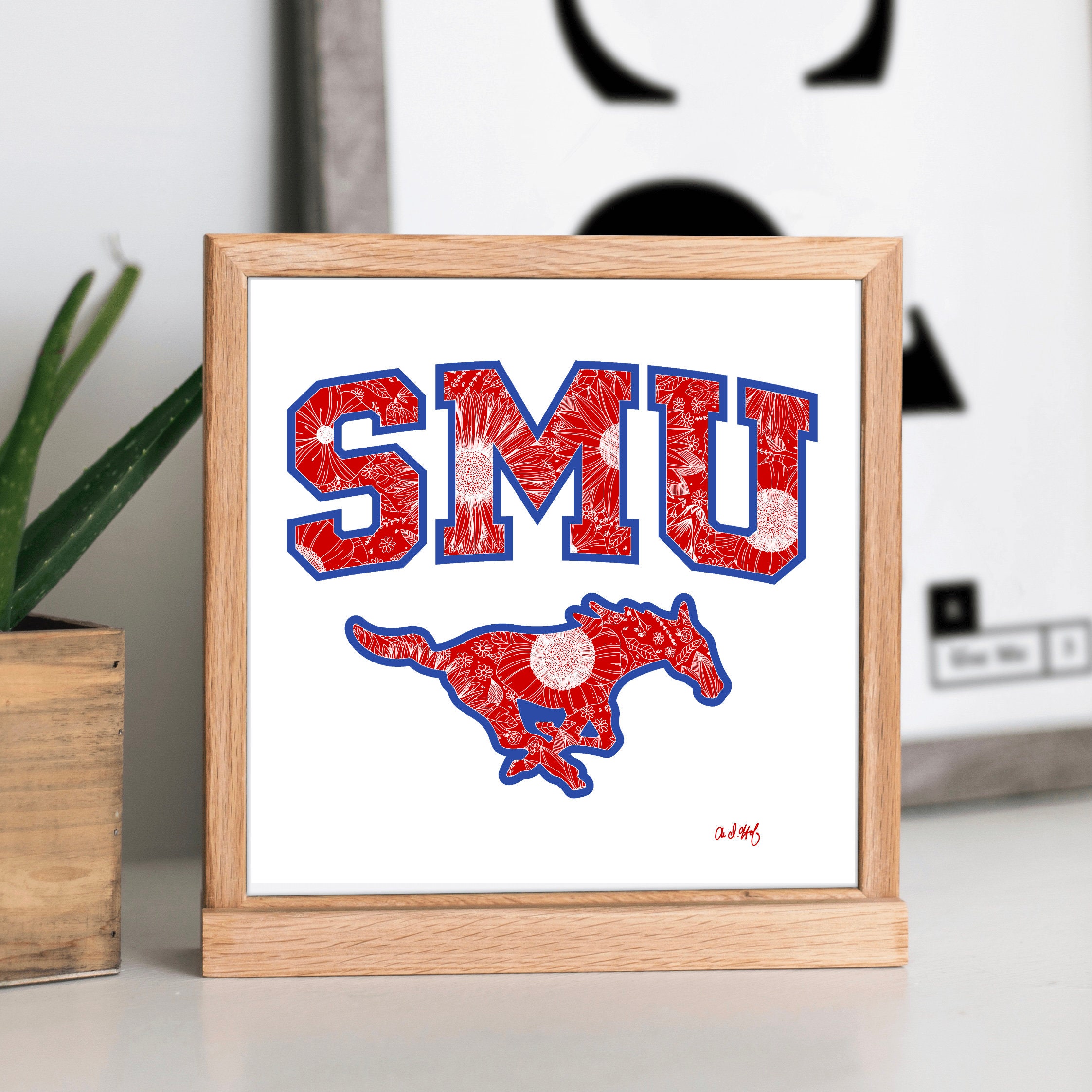 Southern Methodist University Art Graduation Gift SMU Floral Etsy