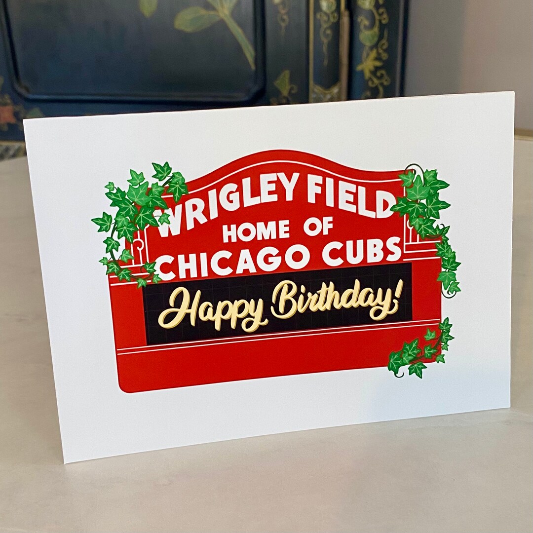 Chicago Cubs Birthday Card Wrigley Field Ivy Illustration Blank Inside