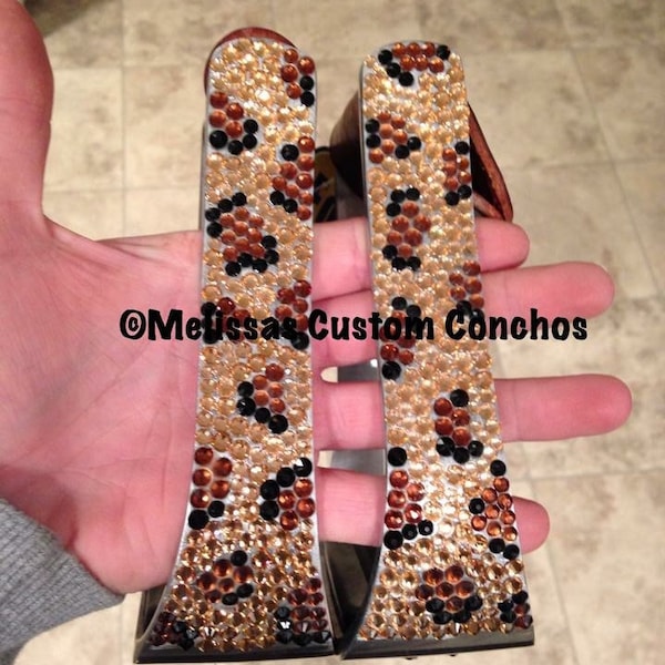 Bling stirrups!!!! Western aluminum bell stirrups with cheetah print. Genuine Swarovski crystal!!!!