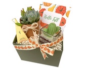 Fall Succulent Gift Box with Succulent Arrangement, Cactus Candle and Tea, Succulent Gifts, Succulent Package, Fall Care Package, Cozy Gift