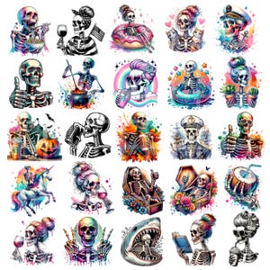 Skelett Clipart Bundle, lustige Skelett Pngs, transparenter Hintergrund, sarkastisches Png-Bundle, lustiges Shirt Png-Bundle