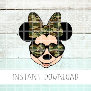 Minnie Camo Heart Gafas de sol PNG, Retro Heart Minnie Png , Minnie Png, Minnie Png para personalización, Minnie Head Bow