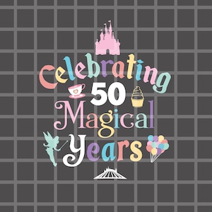 Het vieren van 50 magische jaren PNG, beste verjaardag ooit PNG, Mickey verjaardag PNG, Minnie verjaardag PNG, verjaardag SVG, 50e verjaardag PNG