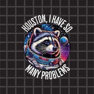 Houston Tengo tantos problemas PNG, PNG divertidos, PNG espacial divertido, Astronauta mapache divertido Png, Png sarcástico, Diseños de sublimación, POD Png