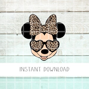 Minnie Leopard Gafas de sol PNG, Retro Animal Print Minnie Png , Minnie Svg, Zoo Png, Minnie Png para personalización, Minnie Bow