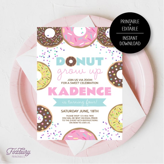 Editable Donut Birthday Printable Printable Invite Printable - Etsy