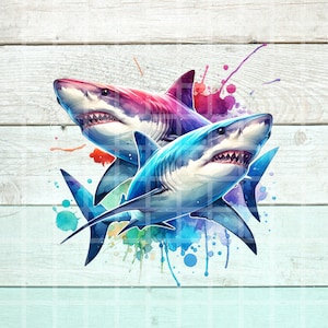 Watercolor Sharks PNG, Funny Shark PNGs, Great White Shark PNG, Kids Shark Png, Ocean Lover Png, Beach Png, Sublimation Designs, POD Png