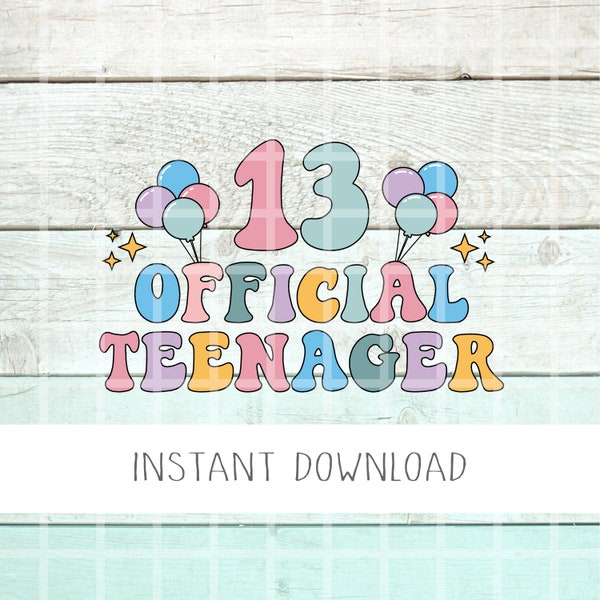 Official Teenager SVG PNG, 13 Year Old Svg, 13th Birthday Svg, Retro Colorful Birthday Svg, Preteen PNG