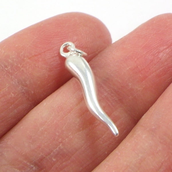 Horn charm silver, Italian HORN Sterling Silver charm Pendant, italian good luck Protector Horn charm pendent Sold Per Piece