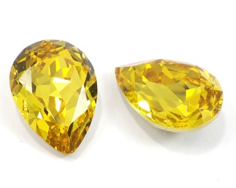 14x10mm Light Topaz Glass Faceted Fronts and Foiled Backs Sunflower Crystal teardrop Pear Faceted Diamond Cut brilliant Yellow Glass Gem