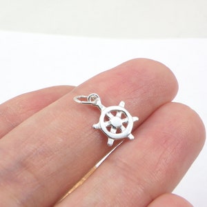 Small Sterling Silver Helm Ocean Nautical Charm Pendant, HELM SHIP&#39;S WHEEL