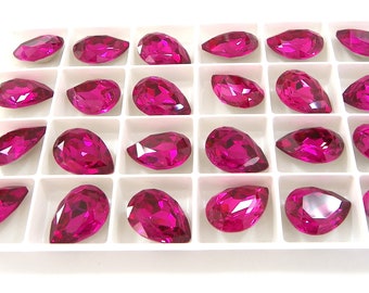 13x18mm Light Fuchsia Glass Faceted Fronts and Foiled Backs Crystal teardrop Pear Faceted Diamond Cut brilliant Magenta Crystal 18x13mm