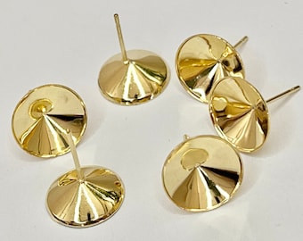 10pcs Surgical Stainless Steel gold plated stud earring 12mm Rivoli Pad Hypo-Allergenic Post stud 5 pairs Earrings Stainless Rivoli settings