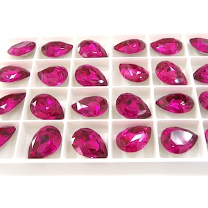 13x18mm Light Fuchsia Glass Faceted Fronts and Foiled Backs Crystal teardrop Pear Faceted Diamond Cut brilliant Magenta Crystal 18x13mm