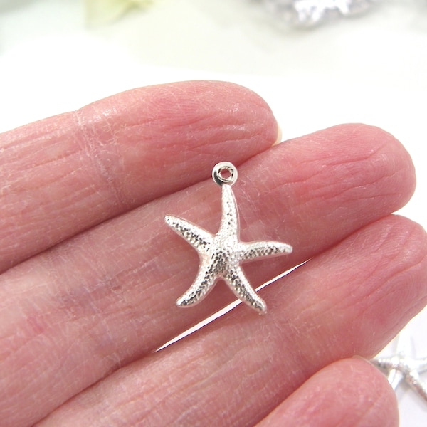 10pcs SILVER STARFISH Charm Pendants, Silver Stars - Ocean Beach Nautical Charm,  Silver Plated 20x22mm