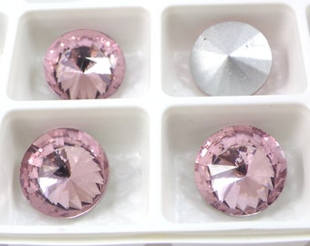 Rosaline 12mm Rivoli  Glass Gem, Rhinestone, powder pink Rivoli 12mm,  foil back. pkg. of 4 light pinkcrystal  stone