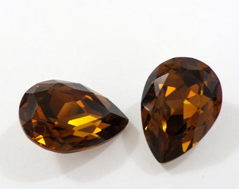 13x18mm Light Smoked Topaz Faceted Front and Foiled Backs Glass gem teardrop Pear smoked Topaz Faceted Diamond Cut brilliant Crystal