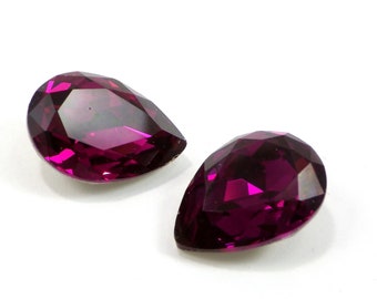 Cristal de pera fucsia de 13 x 18 mm, gema de vidrio facetada con corte de diamante.