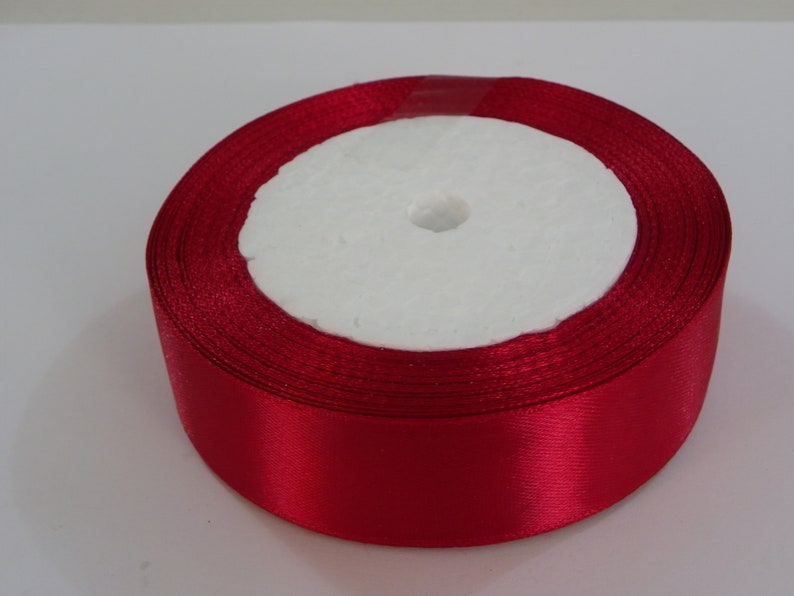 Dark Red Satin Ribbon 25 yards 25mm Silk Satin Red Ribbons solid color Wholesale ribbon about 23 Meters Ribbon Christmas Party Gift Wrapping