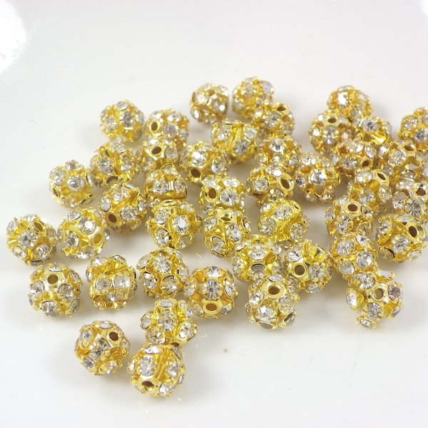 Sale, 10pcs Gold Plated Filigree Rhinestone Balls/Spacer Beads 6-7mm Dia, beads spacres, gold plated beads