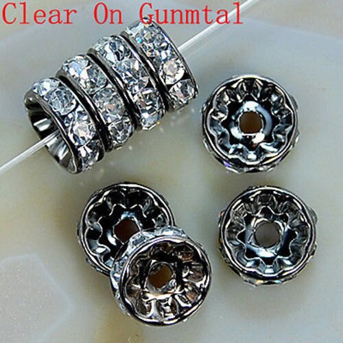 Rhinestone Bead Spacers Brass Platinum 20 Pcclear Color Etsy
