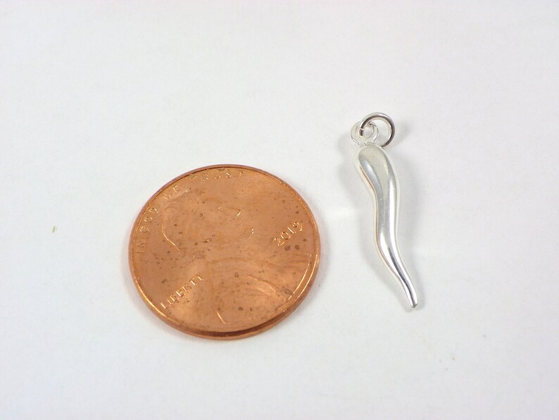 Large Hollow Italian Horn Charm Pendant In Real 14k White Gold - Foto 2