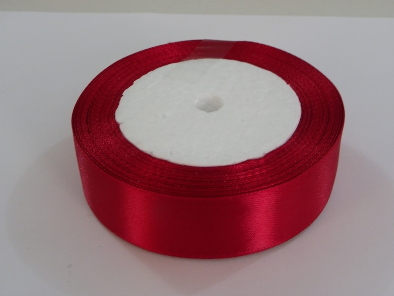 Dark Red Satin Ribbon 25 yards 25mm Silk Satin Red Ribbons solid color Wholesale ribbon about 23 Meters Ribbon Christmas Party Gift Wrapping