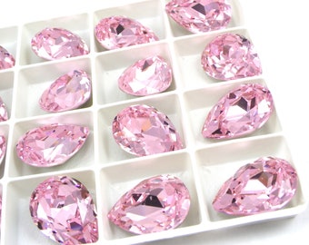 Rose Pear Crystal, 18x13mm Teardrop, Faceted Glass Stone (2 Pcs)