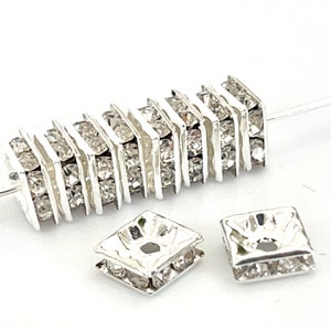 8mm silver spacer beads, square Crystal Rhinestone Spacer Beads , 8mm silver plated crystal spacer, rhinestone spacer, jewelry supplies