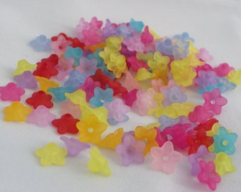 50Pcs Random Mixed Lily Flower Frosted Acrylic Spacer Beads 10x4mm, flower beads Assorted Acrylic Frosted  Spacer Beads, jewelry Findings