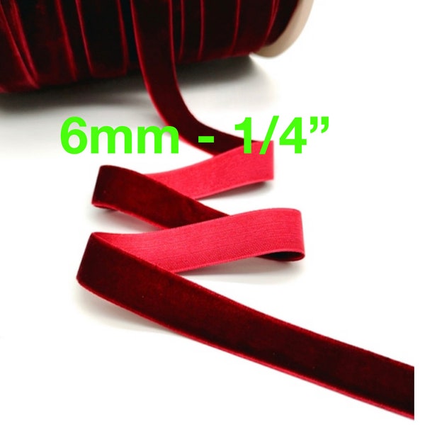 5 yards Dark red velvet Ribbon, 6mm wine red velvet 1/4” Wide Velvet Ribbon, deep Red Velveteen Ribbon by the Yard Velveteen Ribbon