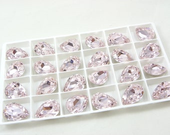 Powder Pink Pear Glass Crystal, 18x13mm Faceted Teardrop, 2 Pcs