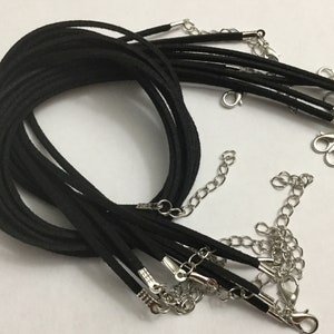 Black cord necklace, black Velvet Lobster Clip Necklace Cords, black velvet necklace cords with lobster clasp and extension chain finish end