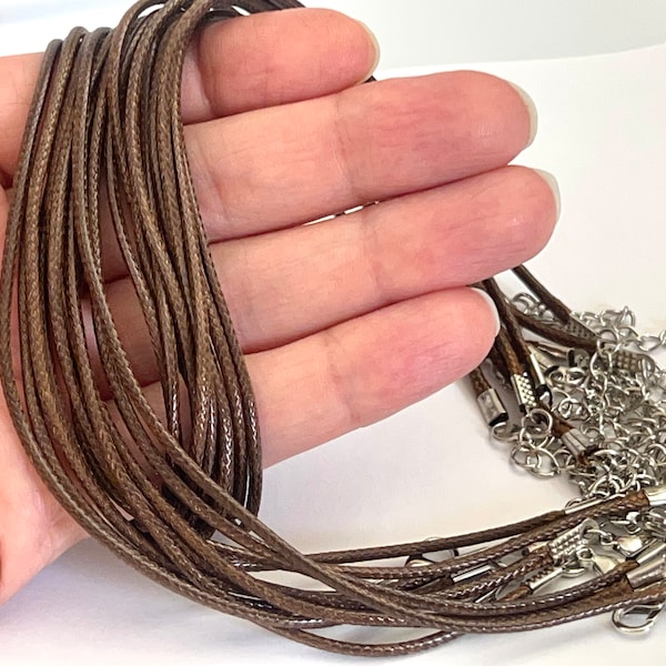 Dark Brown leather Necklace Cords, leather finished necklace Lot of 1.5 High Quality Waxed Necklace Cord Bulk with Clasp for Jewelry Making