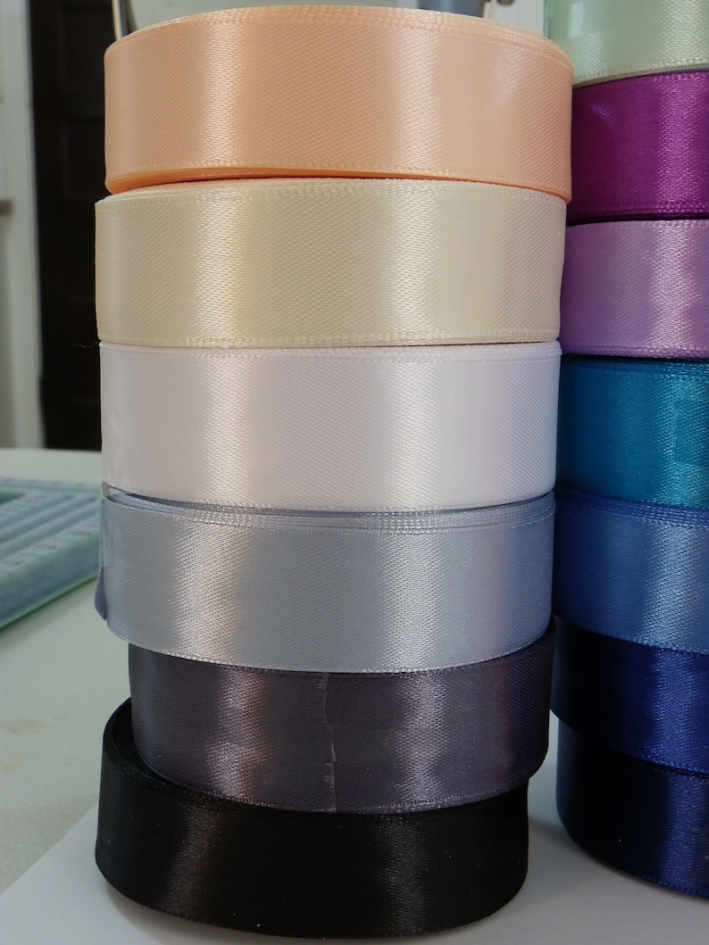 Dark Red Satin Ribbon 25 yards 25mm Silk Satin Red Ribbons solid color Wholesale ribbon about 23 Meters Ribbon Christmas Party Gift Wrapping