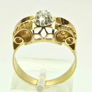 Unique 18k 18ct gold Antique tank ring set with natural cushion cut diamond