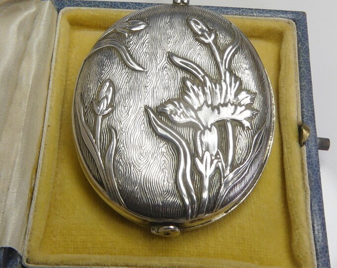 French Mirror Slide Locket Antique Art Nouveau Silver Oval Shape - Etsy