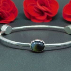White Silver Brass Bangle, Charm Bangle, Vintage Bridal Jewelry, Gift Bangle,Gift For Her,Stone Bangle, Agate Bangle, Gemstone Bangle K.D.17