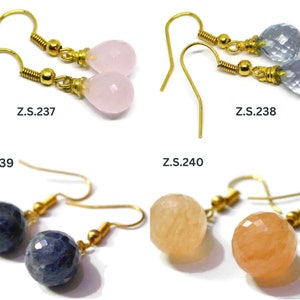 Rose Quartz, Crystal Quartz, Natural Sodalite, Rutile Quartz, Faceted Dangle Earring 8mm-12mm Gold-tone Metal Earring Jewelry Making Earring