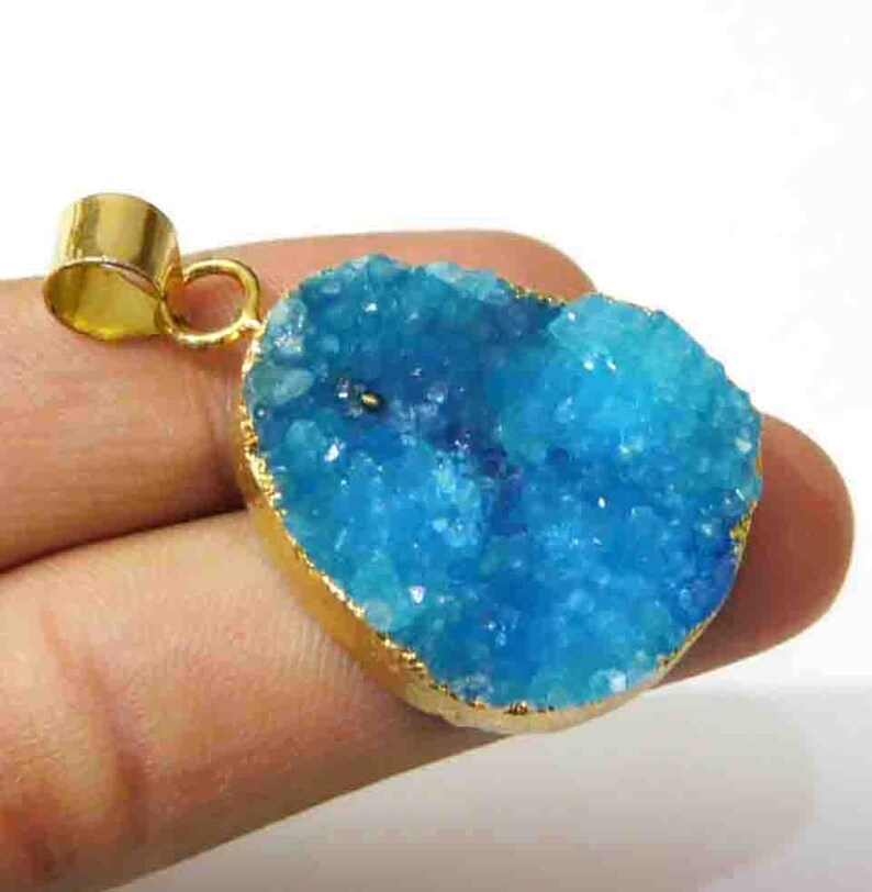 Charm Pendant L.P.385 Gold Color Brass Jewelry Natural Sky Blue Druzy Agate Pendant Gold Electroplated Edge Pendant Single Loop Pendant