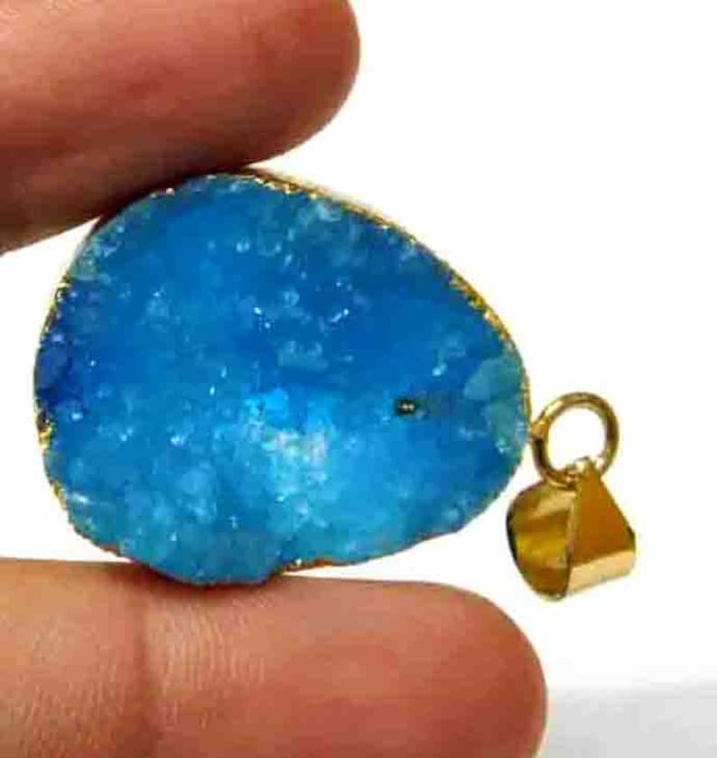 Charm Pendant L.P.385 Gold Color Brass Jewelry Natural Sky Blue Druzy Agate Pendant Gold Electroplated Edge Pendant Single Loop Pendant