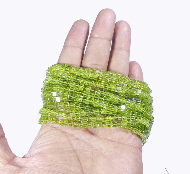 Natural Peridot Gemstone Handmade Smooth 3D Cube Box Square Beads Strand Natural Peridot Box Beads 4x4mm Approx 16/'/' Strand