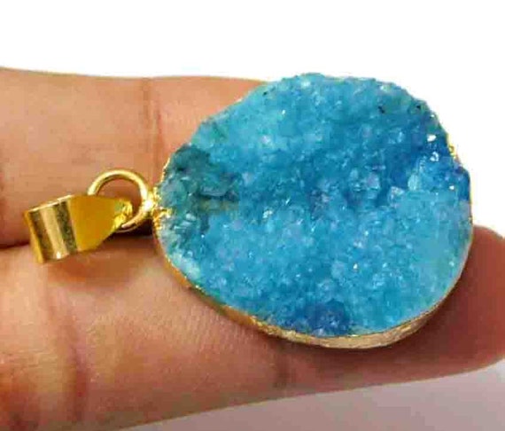 Druzy Agate Pendant,Gold Electroplate Edge Druzy,Gold Pendants