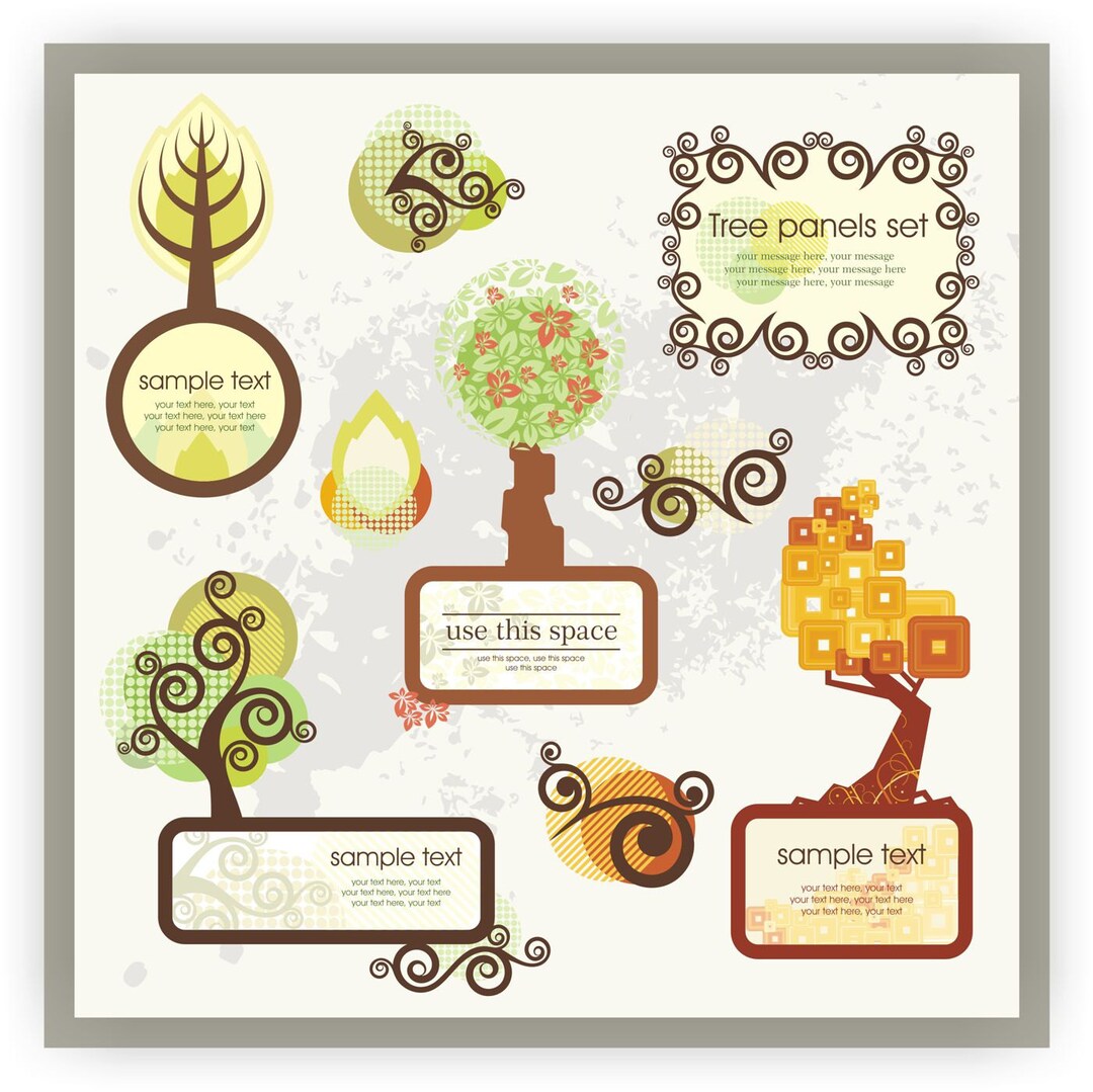 Colorful Tree Panels Vector Clipart, Design Elements, Scrapbooking ...