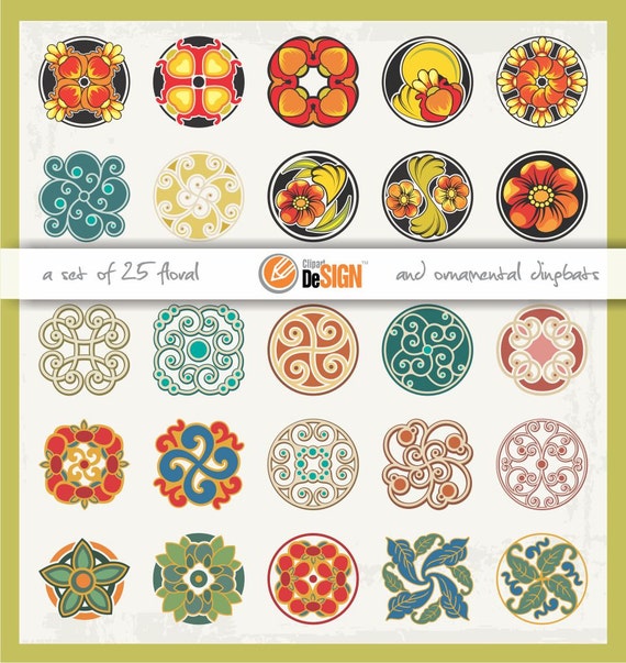 2525 Floral Dingbats Vector Clipart Ornaments Flowers Etsy