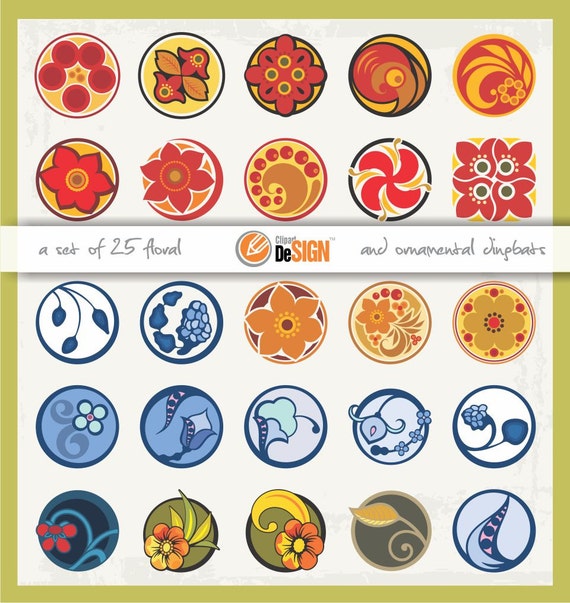 2525 Floral Dingbats Vector Clipart Ornaments Flowers Etsy