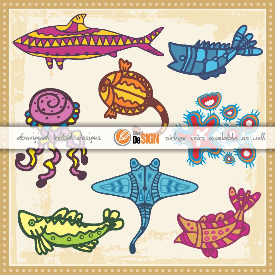 Aboriginal Vector Art Fish Sea Creatures Wall Decals Etsy