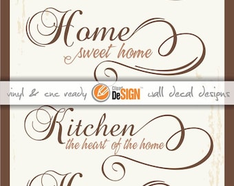 Wall Decal Designs for Kitchens and Homes with Calligraphy Ornaments, Ready for Vinyl Cutting and CNC routing, Wall Art, Download