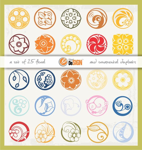 2525 Floral Dingbats Vector Clipart Ornaments Flowers Etsy